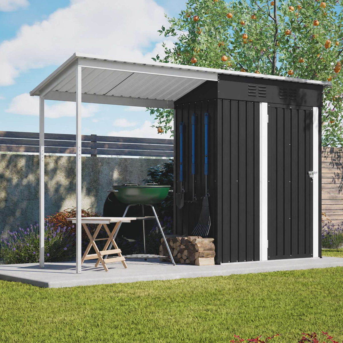 BIRCHTREE Garden Shed With Extended Roof 10x2.7FT