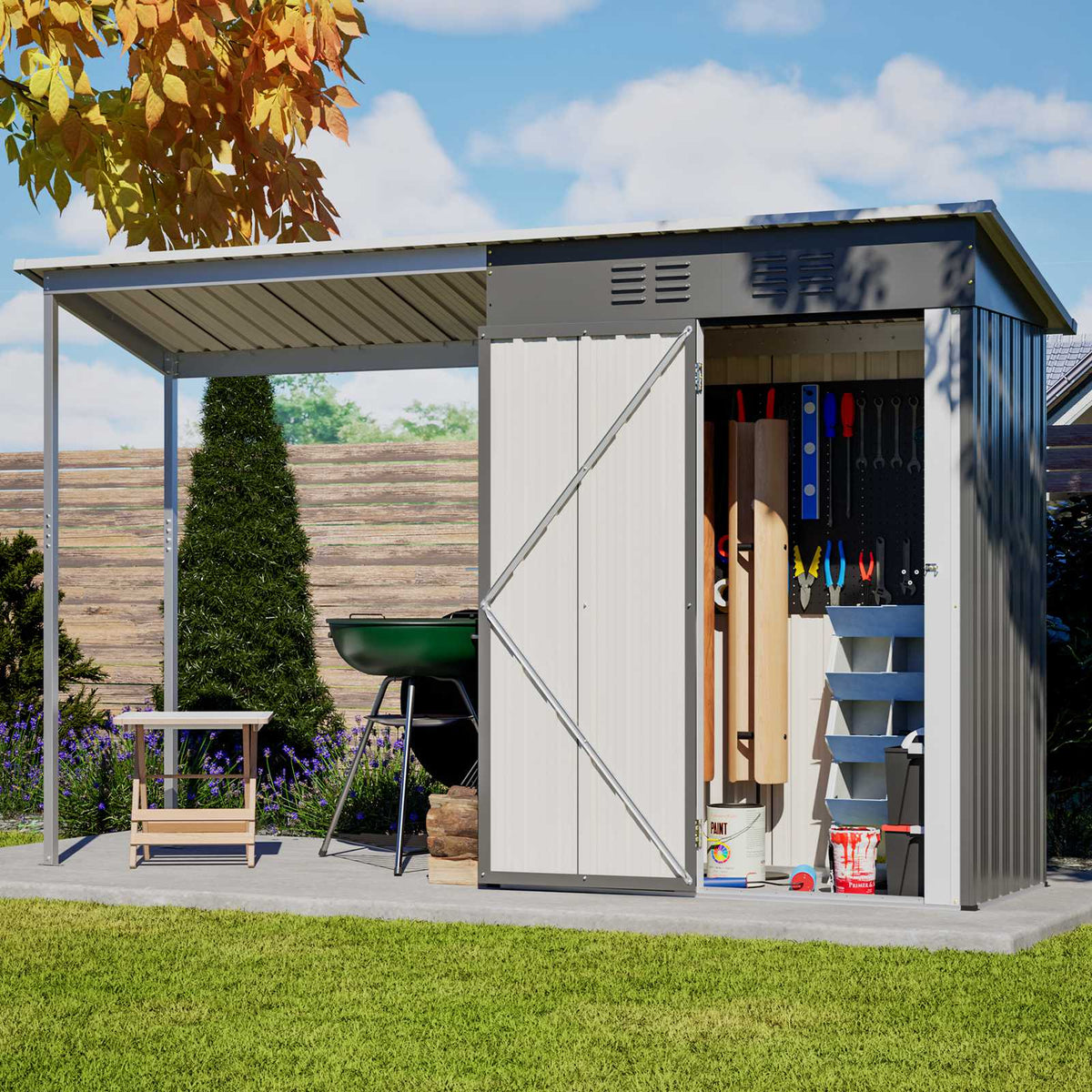 BIRCHTREE Garden Shed With Extended Roof 10x2.7FT