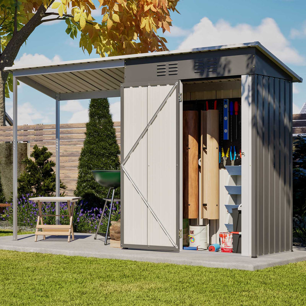 BIRCHTREE Garden Shed With Extended Roof 10x2.7FT