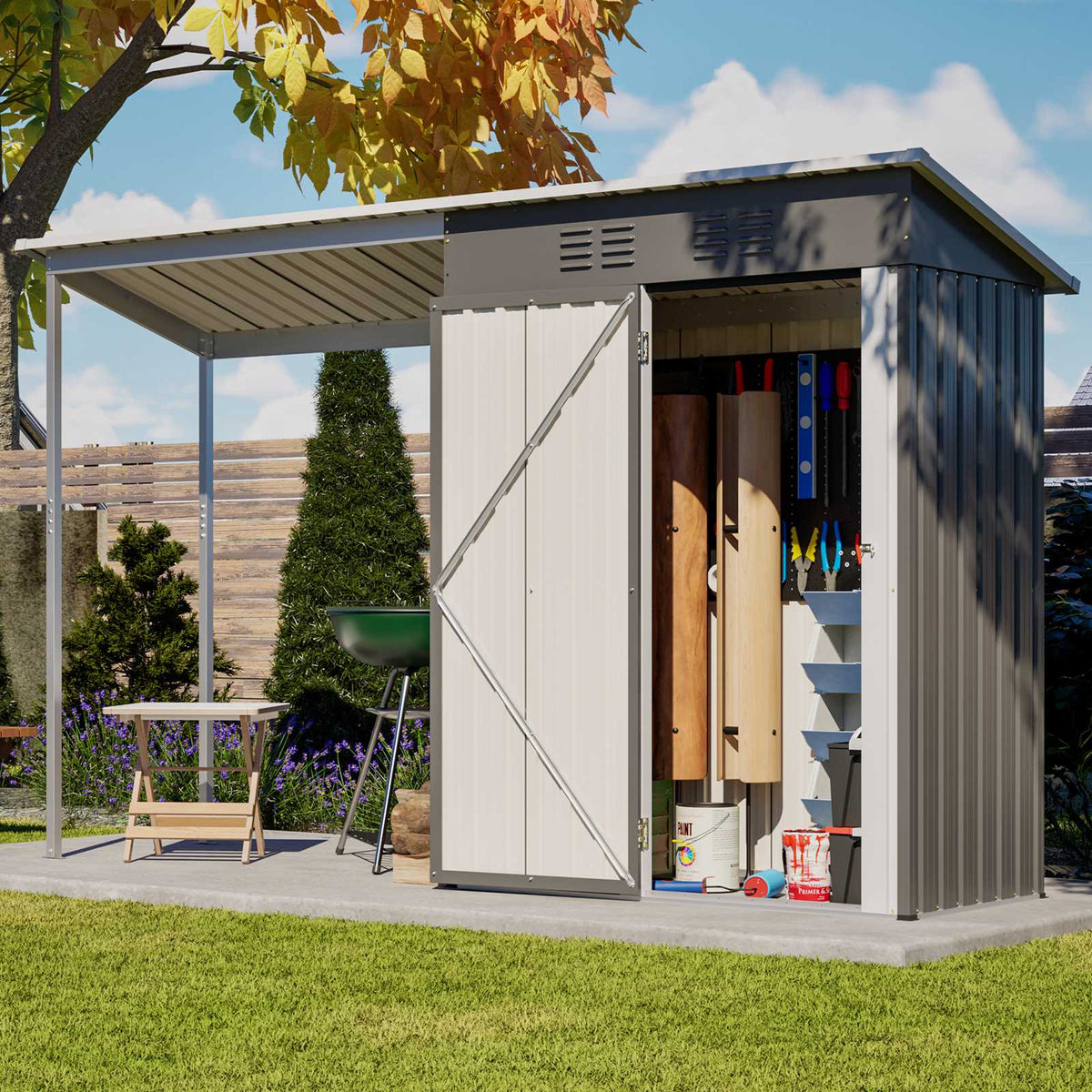 BIRCHTREE Garden Shed With Extended Roof 10x2.7FT