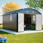 BIRCHTREE 10x12ft Gambrel Roof Metal Garden Shed Lockable Doors Window & Vents