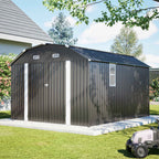 BIRCHTREE 10x12ft Gambrel Roof Metal Garden Shed Lockable Doors Window & Vents