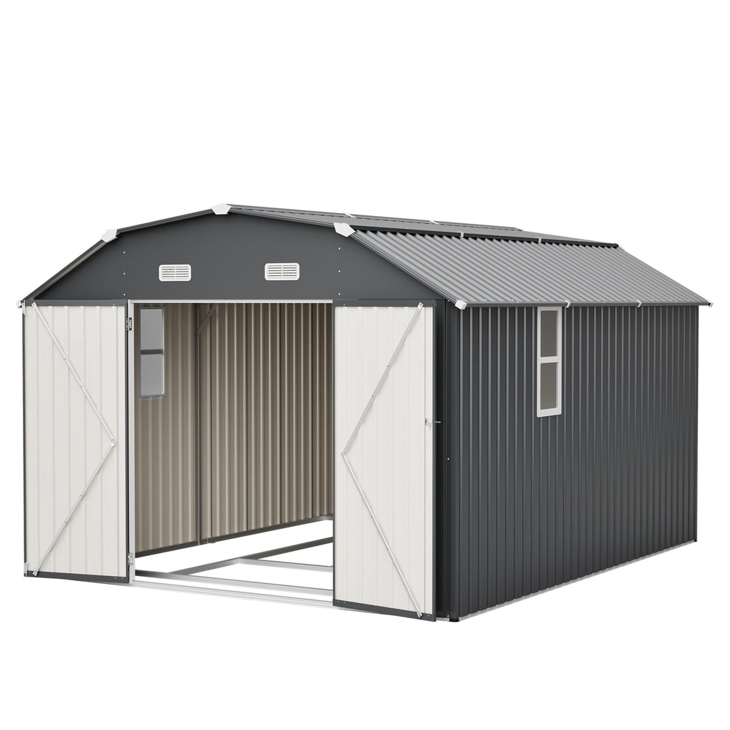 BIRCHTREE 10x12ft Gambrel Roof Metal Garden Shed Lockable Doors Window & Vents
