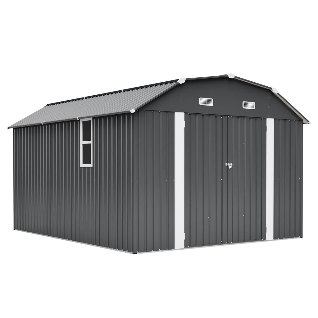 BIRCHTREE 10x12ft Gambrel Roof Metal Garden Shed Lockable Doors Window & Vents