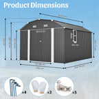 BIRCHTREE 10x12ft Gambrel Roof Metal Garden Shed Lockable Doors Window & Vents