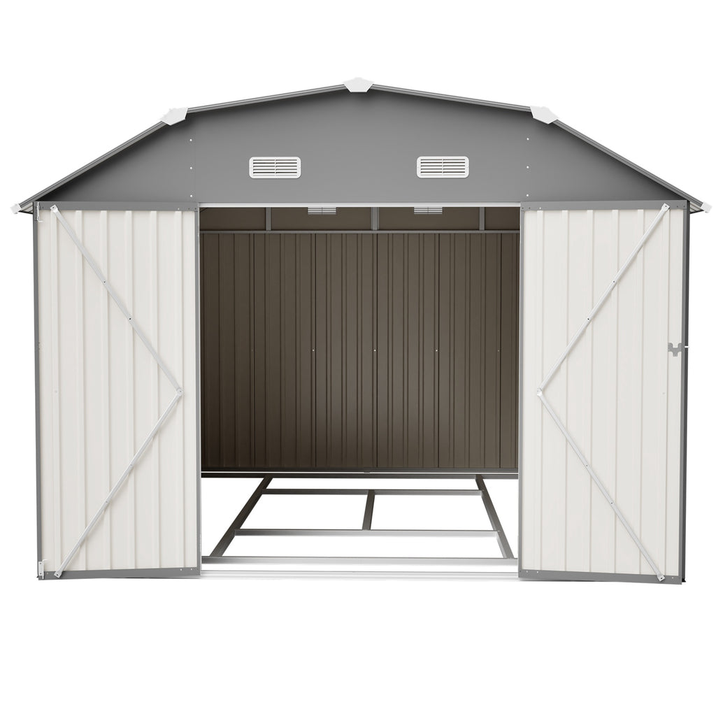 BIRCHTREE 10x12ft Gambrel Roof Metal Garden Shed Lockable Doors Window & Vents