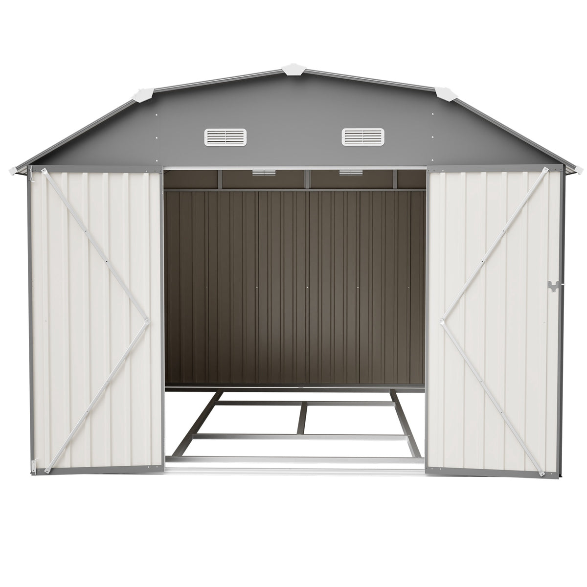 BIRCHTREE 10x12ft Gambrel Roof Metal Garden Shed Lockable Doors Window & Vents