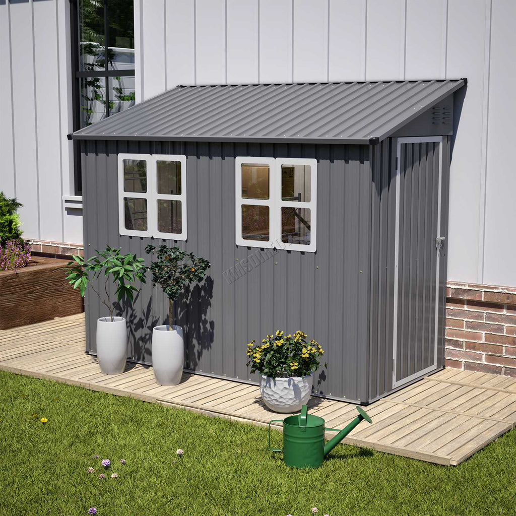 BIRCHTREE Lean To Garden Shed Metal Pent Roof