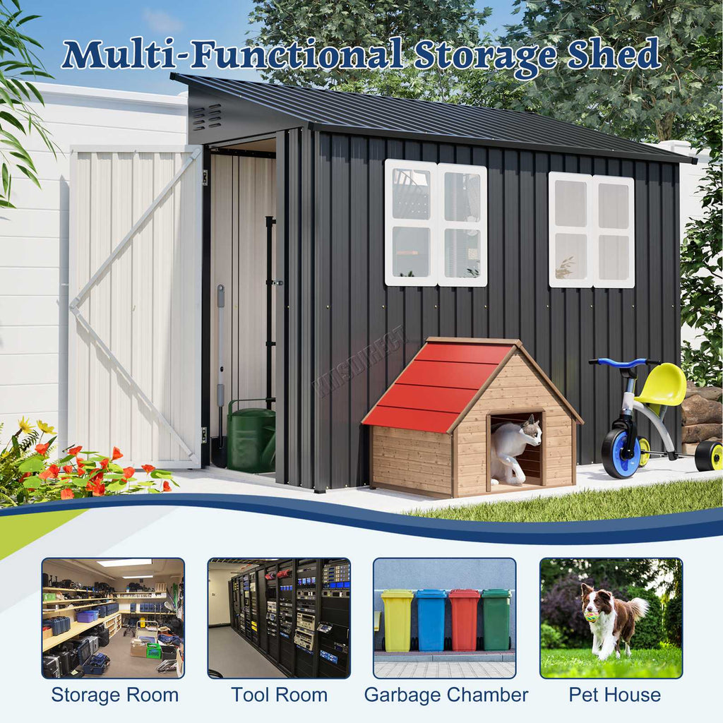 BIRCHTREE Lean To Garden Shed Metal Pent Roof