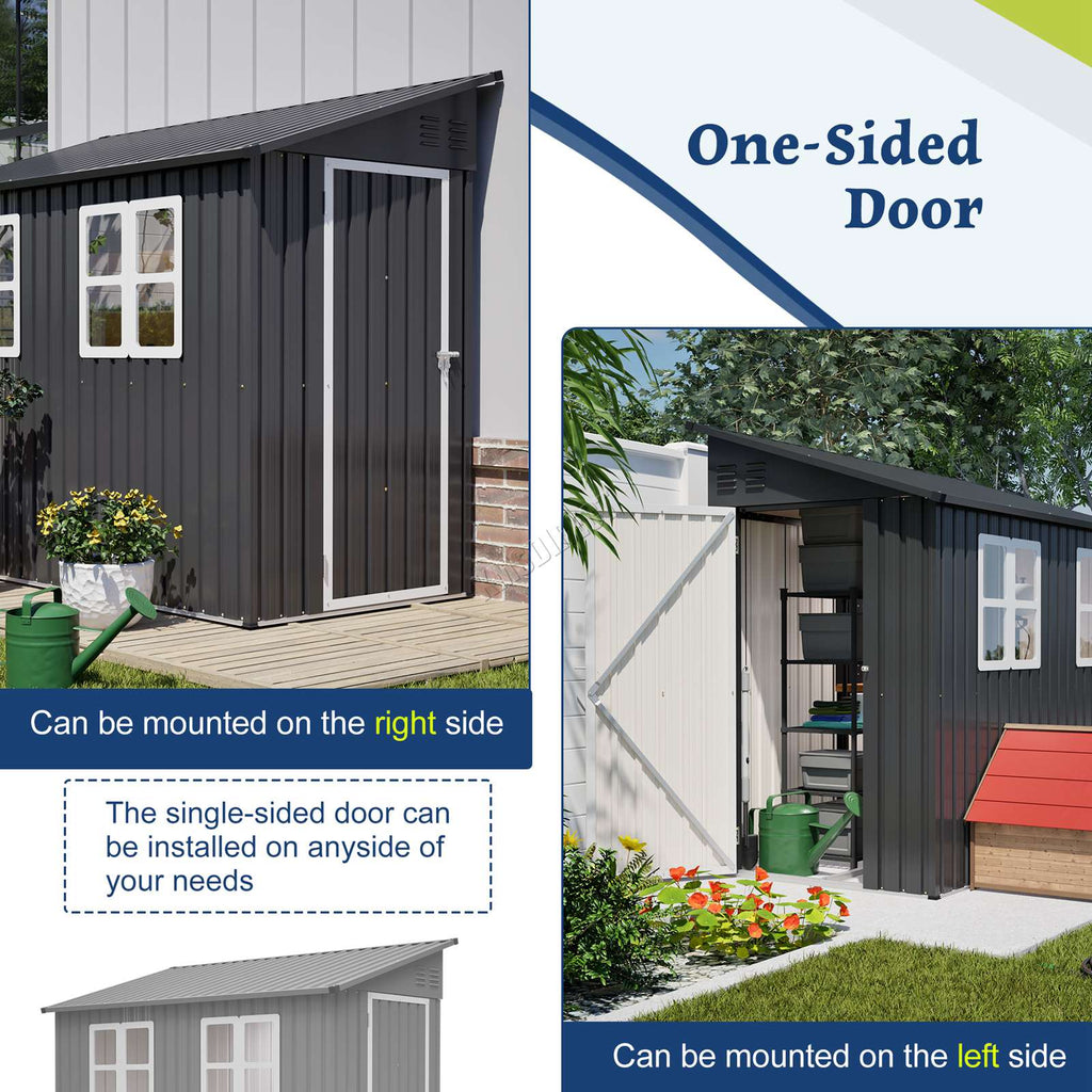 BIRCHTREE Lean To Garden Shed Metal Pent Roof