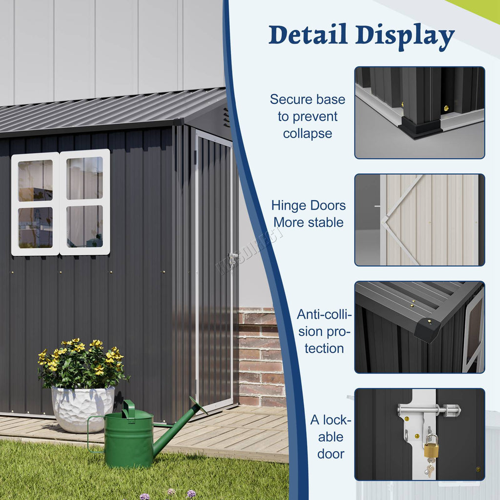 BIRCHTREE Lean To Garden Shed Metal Pent Roof