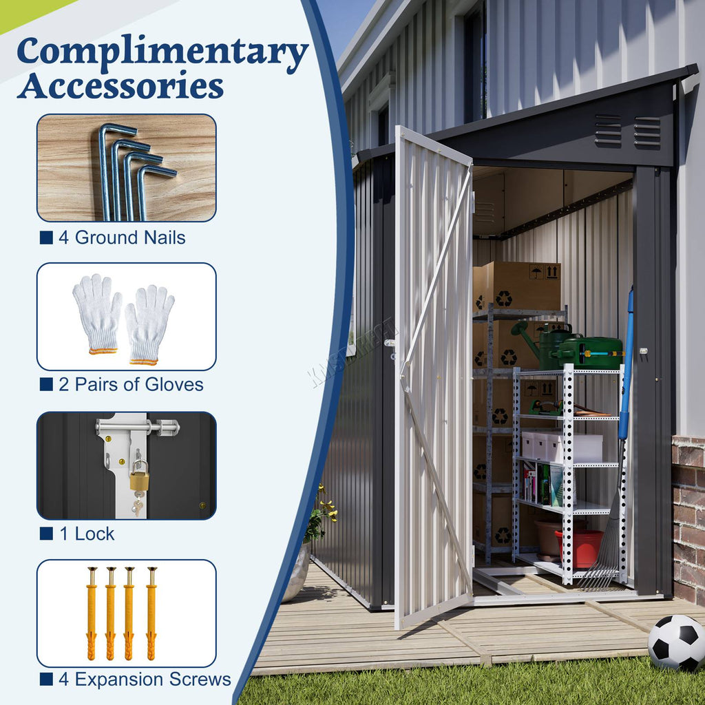 BIRCHTREE Lean To Garden Shed Metal Pent Roof