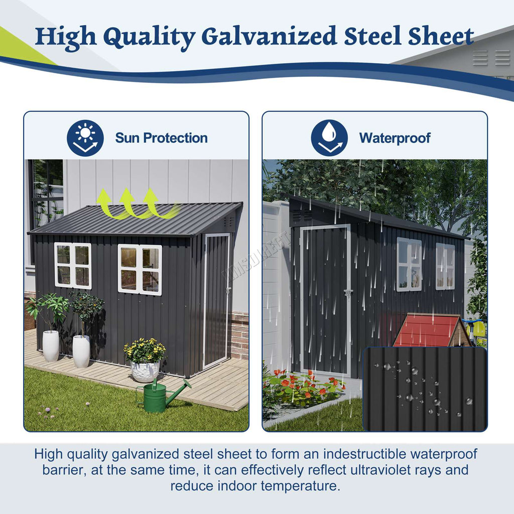 BIRCHTREE Lean To Garden Shed Metal Pent Roof