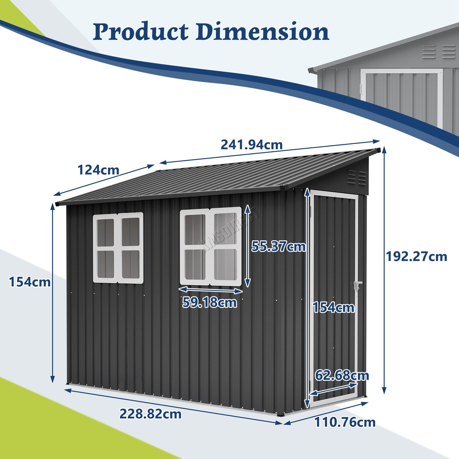 BIRCHTREE Lean To Garden Shed Metal Pent Roof