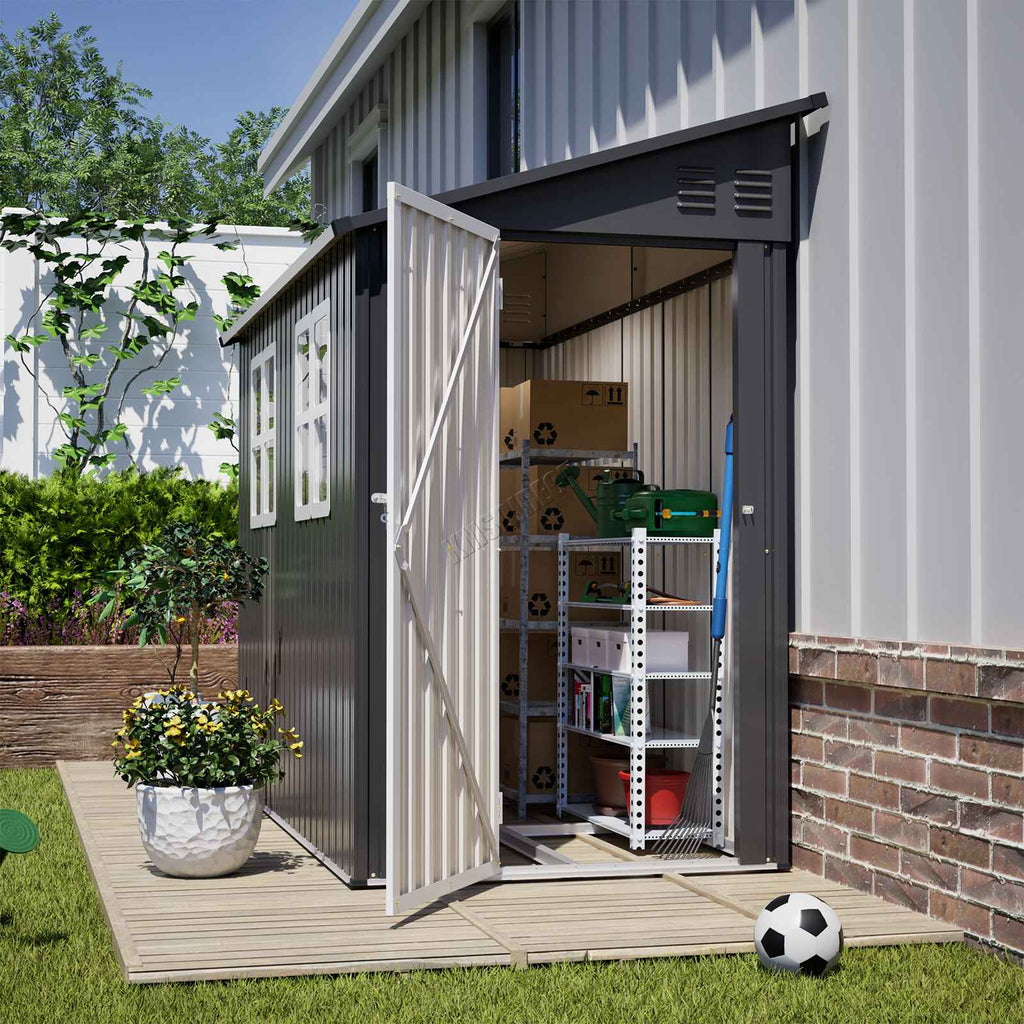 BIRCHTREE Lean To Garden Shed Metal Pent Roof