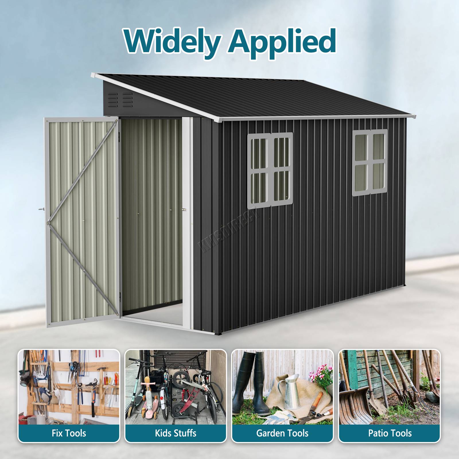BIRCHTREE Lean To Garden Shed Metal Pent Roof