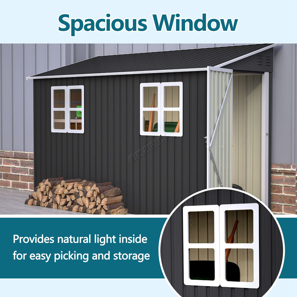 BIRCHTREE Lean To Garden Shed Metal Pent Roof