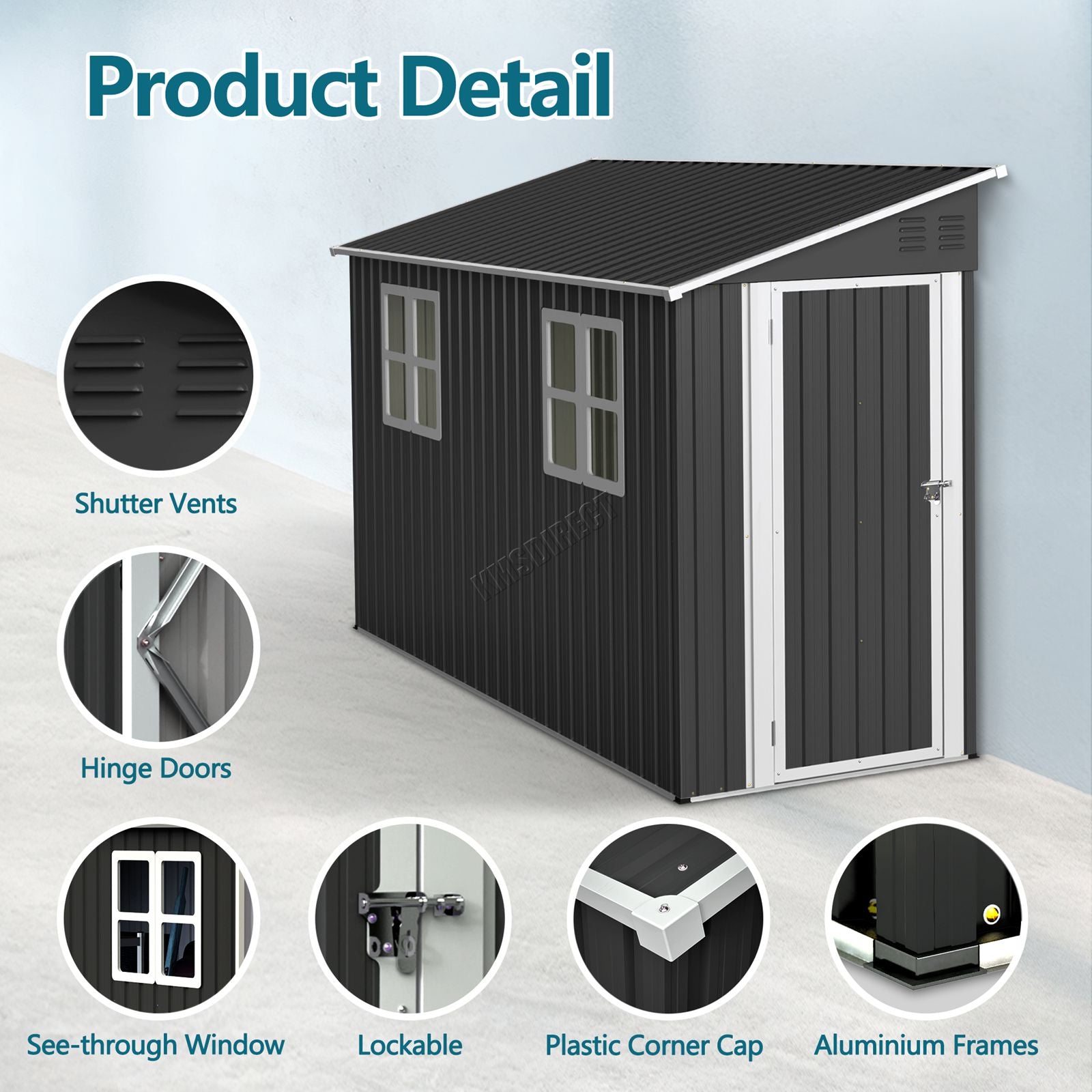 BIRCHTREE Lean To Garden Shed Metal Pent Roof