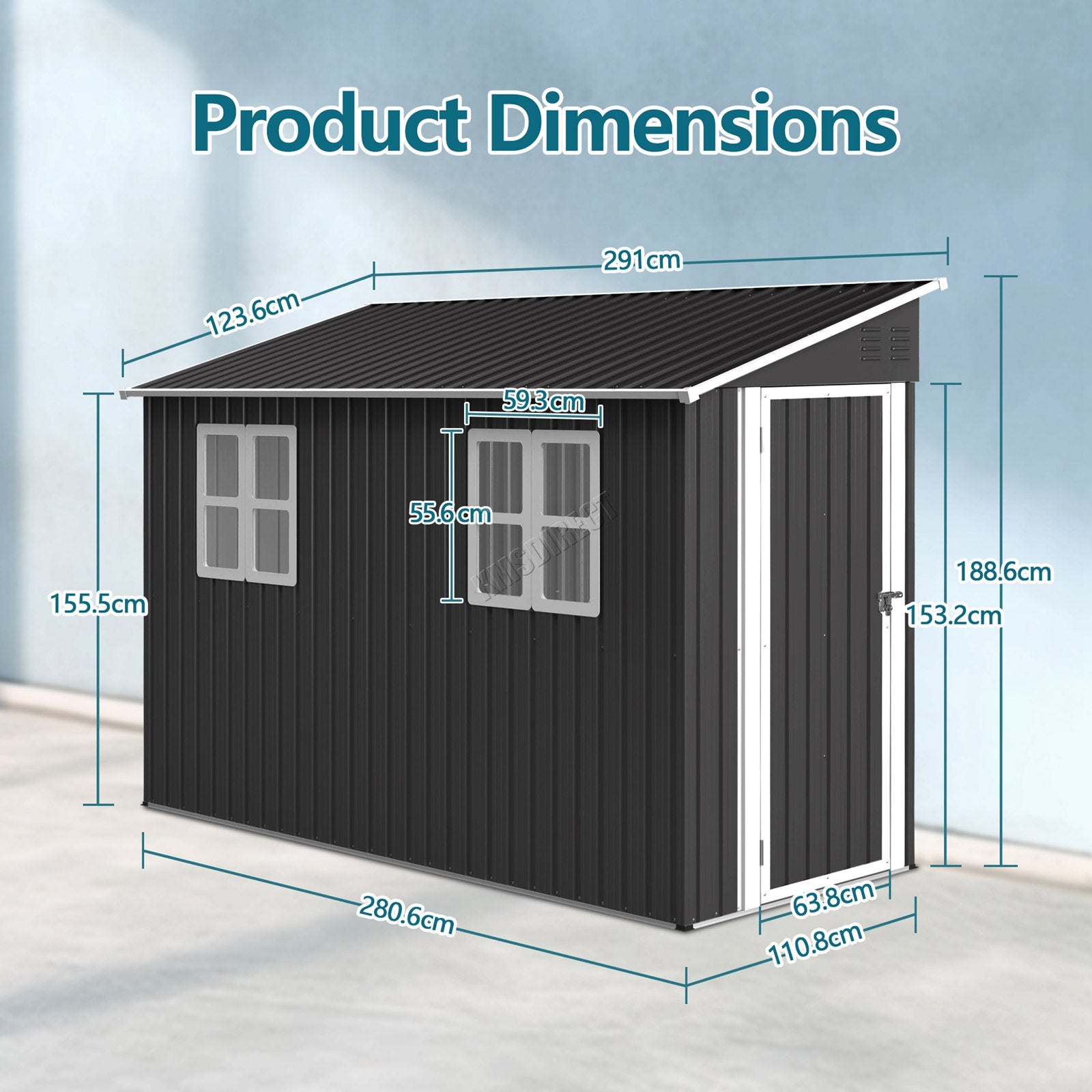 BIRCHTREE Lean To Garden Shed Metal Pent Roof
