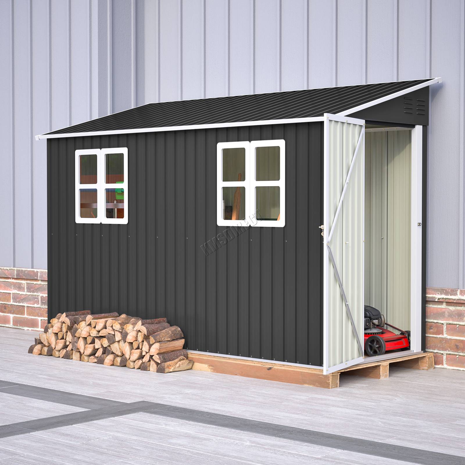 BIRCHTREE Lean To Garden Shed Metal Pent Roof