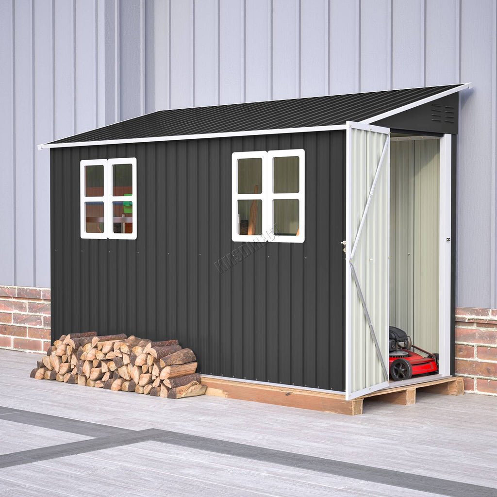 BIRCHTREE Lean To Garden Shed Metal Pent Roof