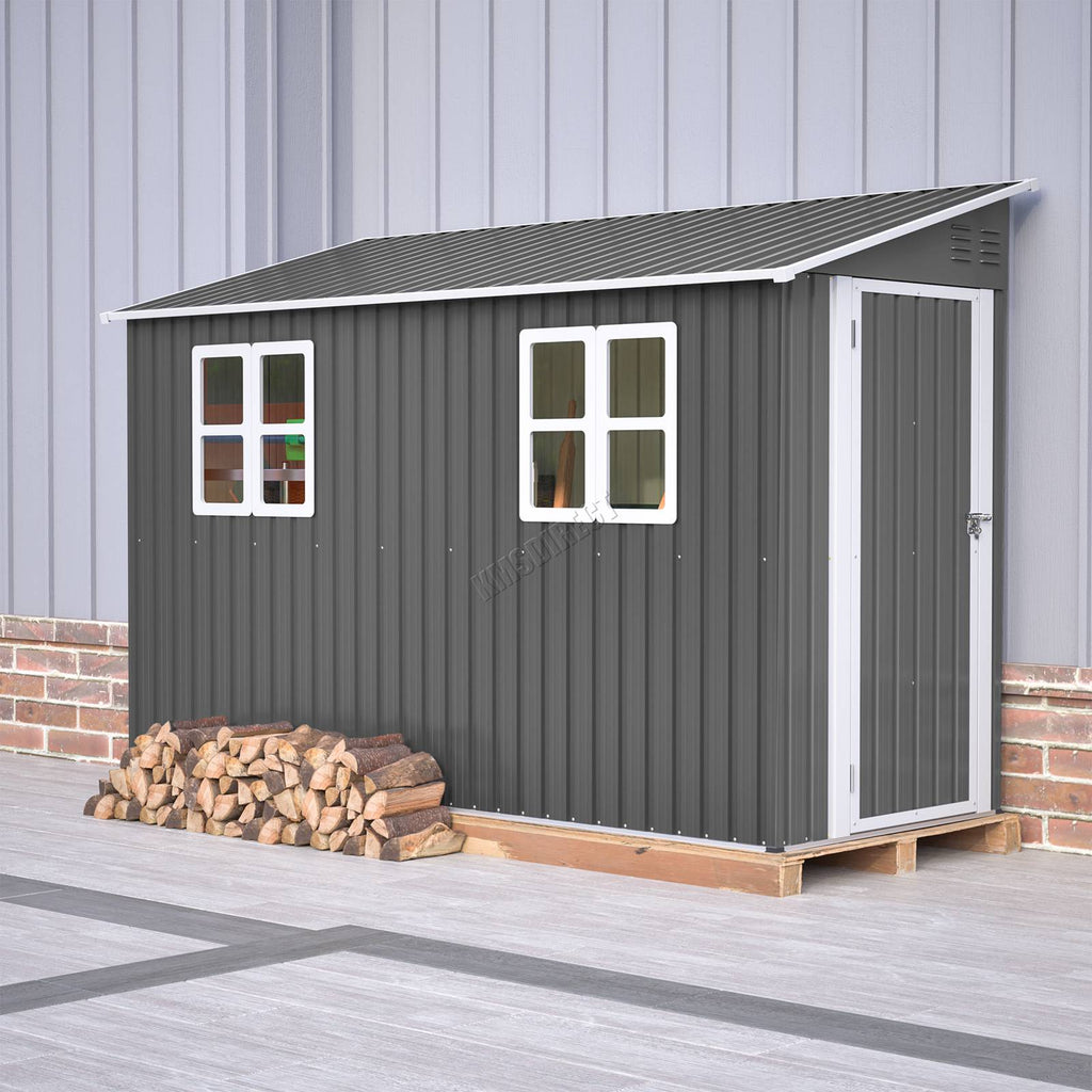 BIRCHTREE Lean To Garden Shed Metal Pent Roof