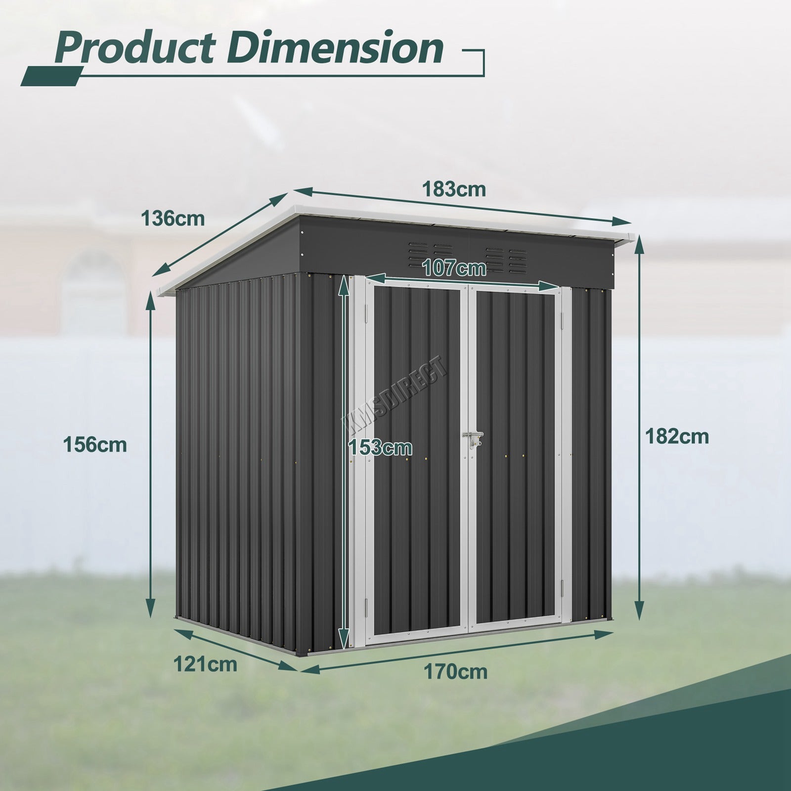 BIRCHTREE Garden Shed Metal Pent Roof
