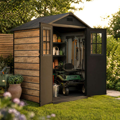 BIRCHTREE 6x4ft Plastic Garden Shed Wood Grain
