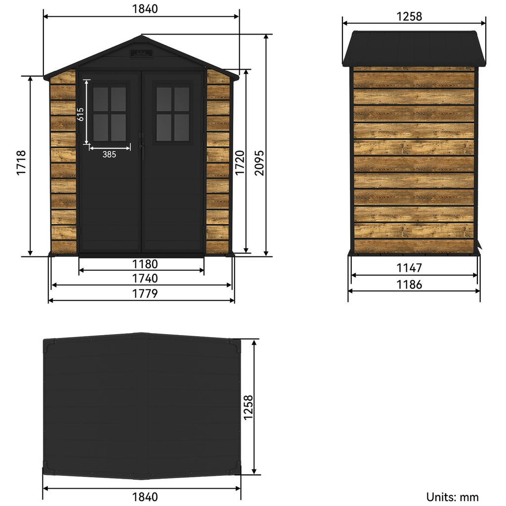 BIRCHTREE 6x4ft Plastic Garden Shed Wood Grain