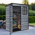 BIRCHTREE Plastic Garden Shed Wood Grain With Windows Grey