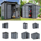 BIRCHTREE Plastic Garden Shed Wood Grain With Windows Grey