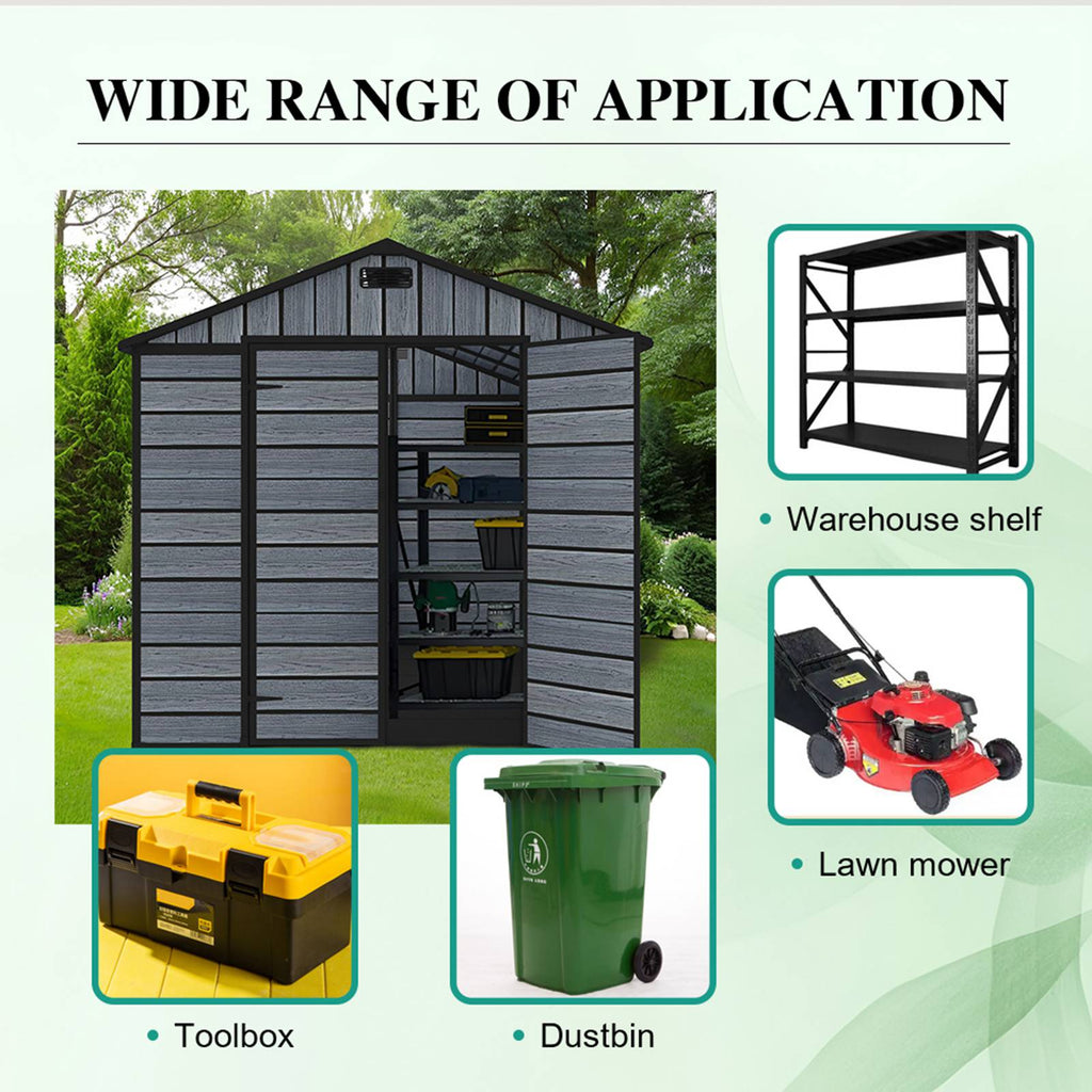 BIRCHTREE Plastic Garden Shed Wood Grain With Windows Grey
