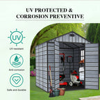 BIRCHTREE Plastic Garden Shed Wood Grain With Windows Grey