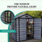 BIRCHTREE Plastic Garden Shed Wood Grain With Windows Grey