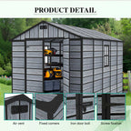 BIRCHTREE Plastic Garden Shed Wood Grain With Windows Grey