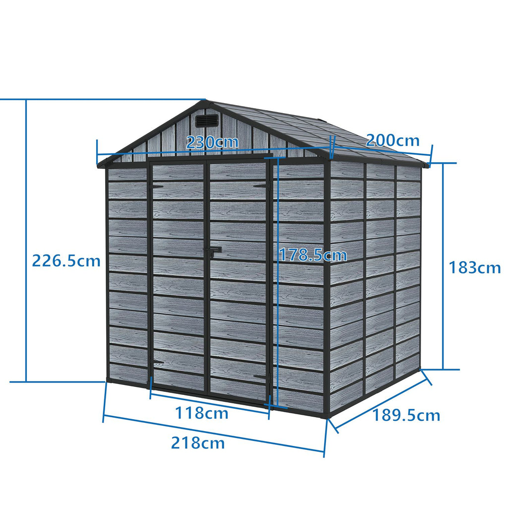 BIRCHTREE Plastic Garden Shed Wood Grain With Windows Grey