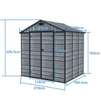 BIRCHTREE Plastic Garden Shed Wood Grain With Windows Grey