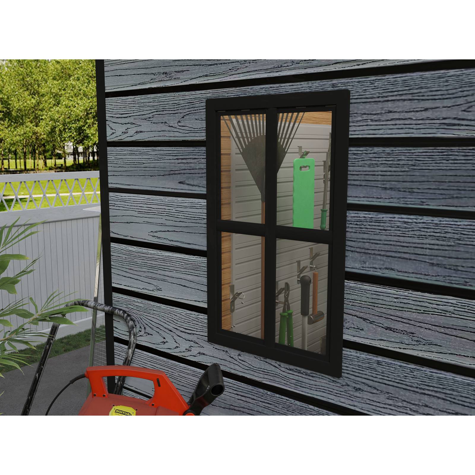 BIRCHTREE Plastic Garden Shed Wood Grain With Windows Grey
