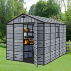 BIRCHTREE Plastic Garden Shed Wood Grain With Windows Grey