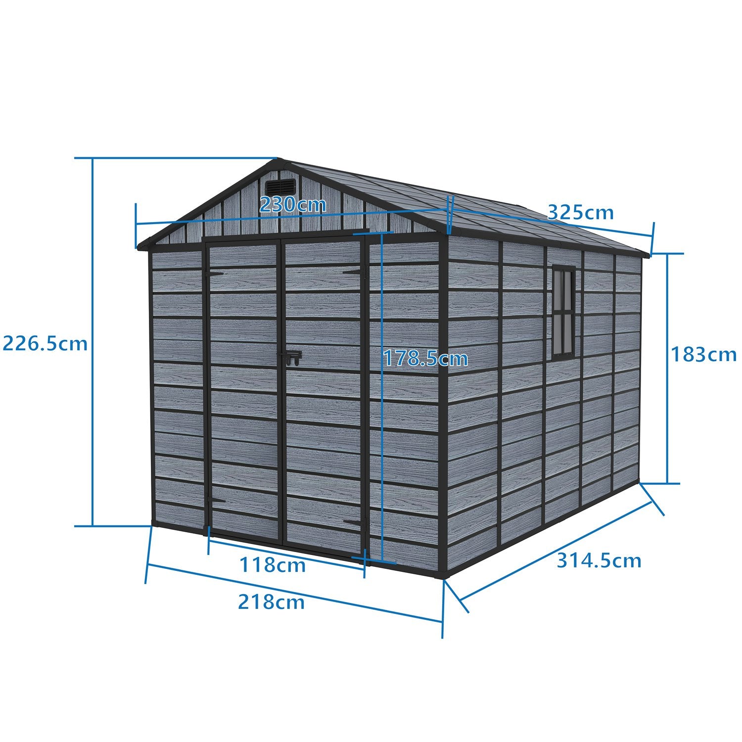 BIRCHTREE Plastic Garden Shed Wood Grain With Windows Grey