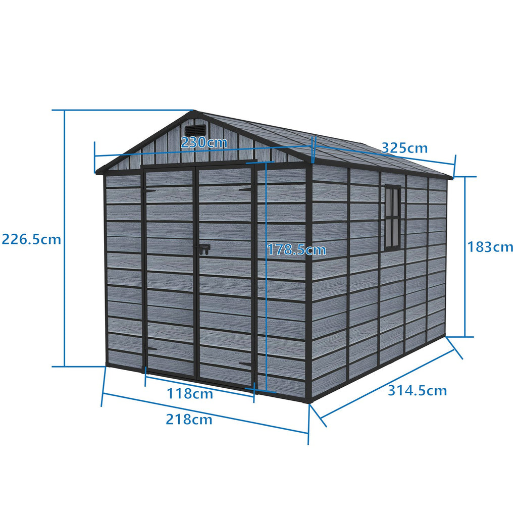 BIRCHTREE Plastic Garden Shed Wood Grain With Windows Grey