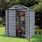 BIRCHTREE Plastic Garden Shed Wood Grain With Windows Grey
