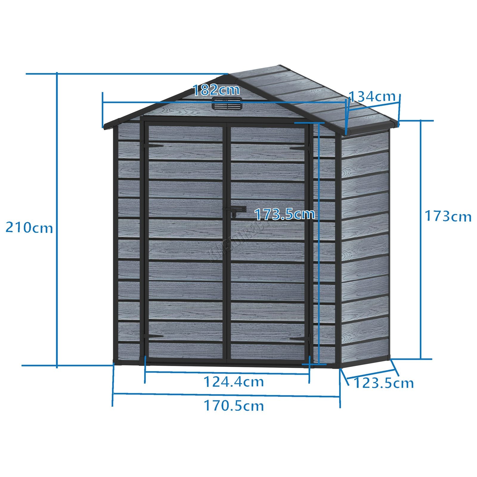 BIRCHTREE Plastic Garden Shed Wood Grain With Windows Grey