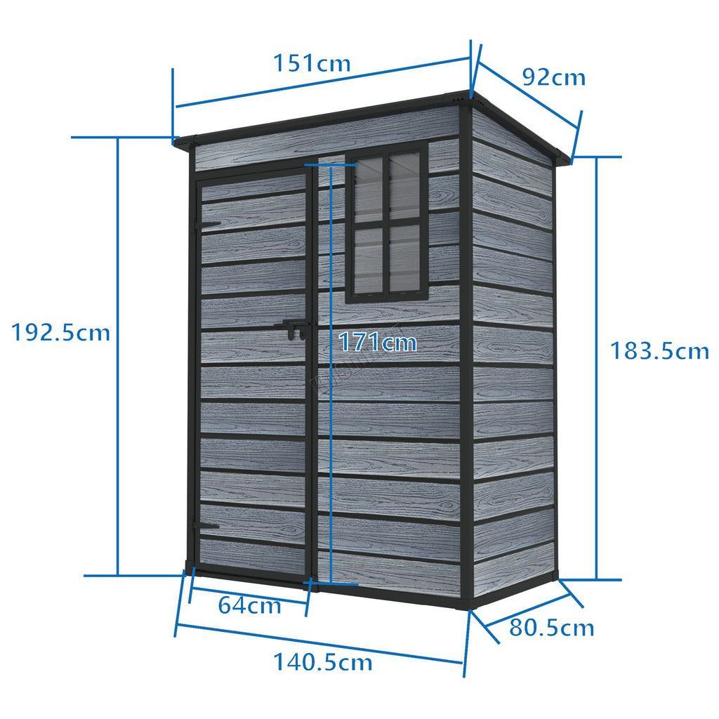 BIRCHTREE Plastic Garden Shed Wood Grain With Windows Grey