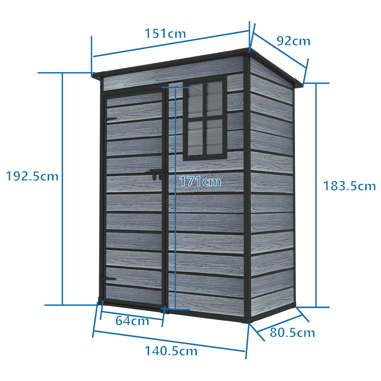 BIRCHTREE Plastic Garden Shed Wood Grain With Windows Grey