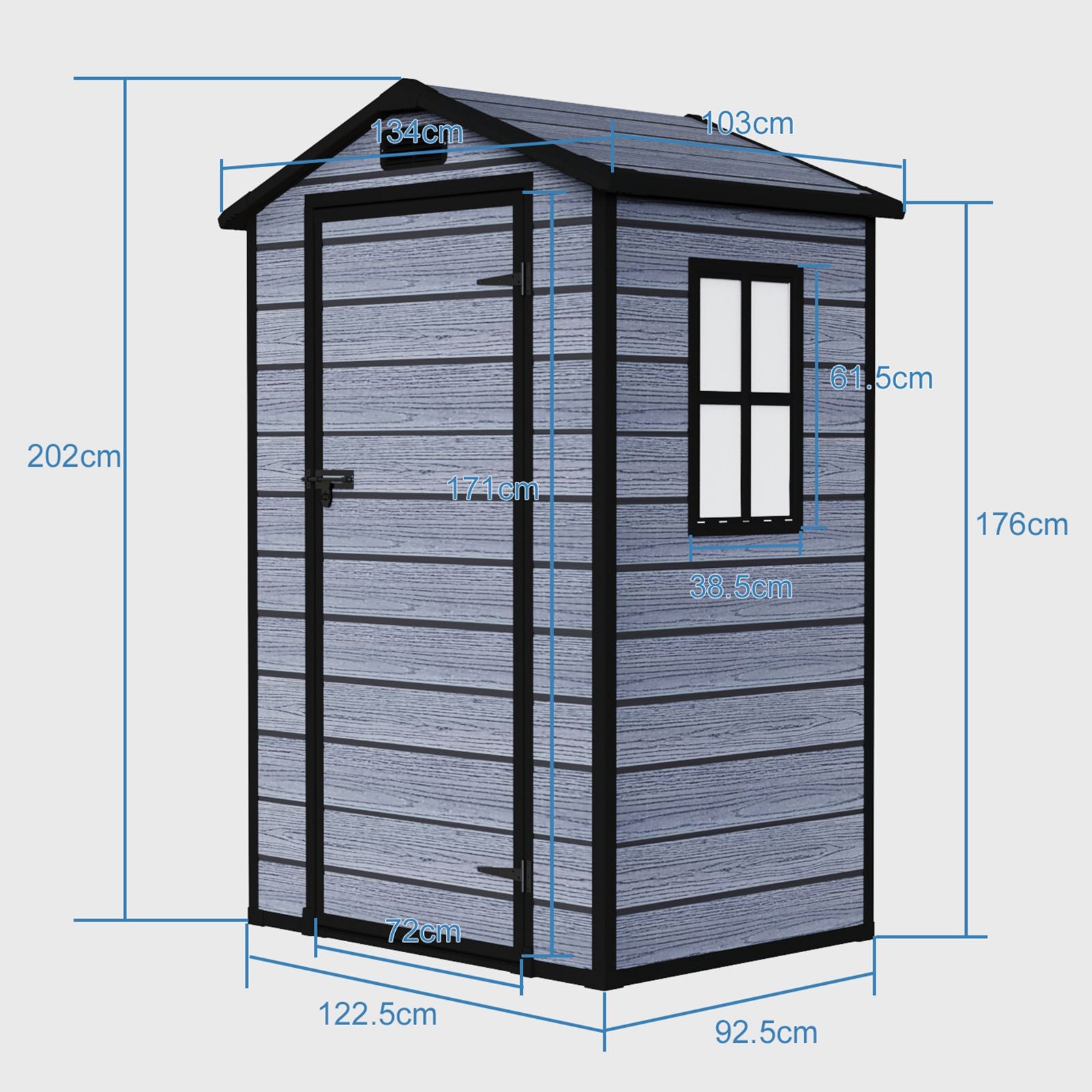 BIRCHTREE Plastic Garden Shed Wood Grain With Windows Grey