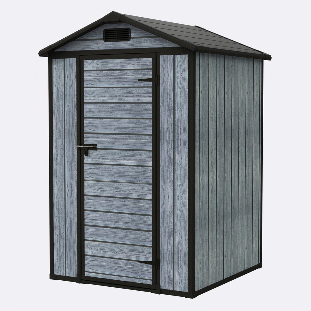 BIRCHTREE Plastic Garden Shed Wood Grain With Windows Grey
