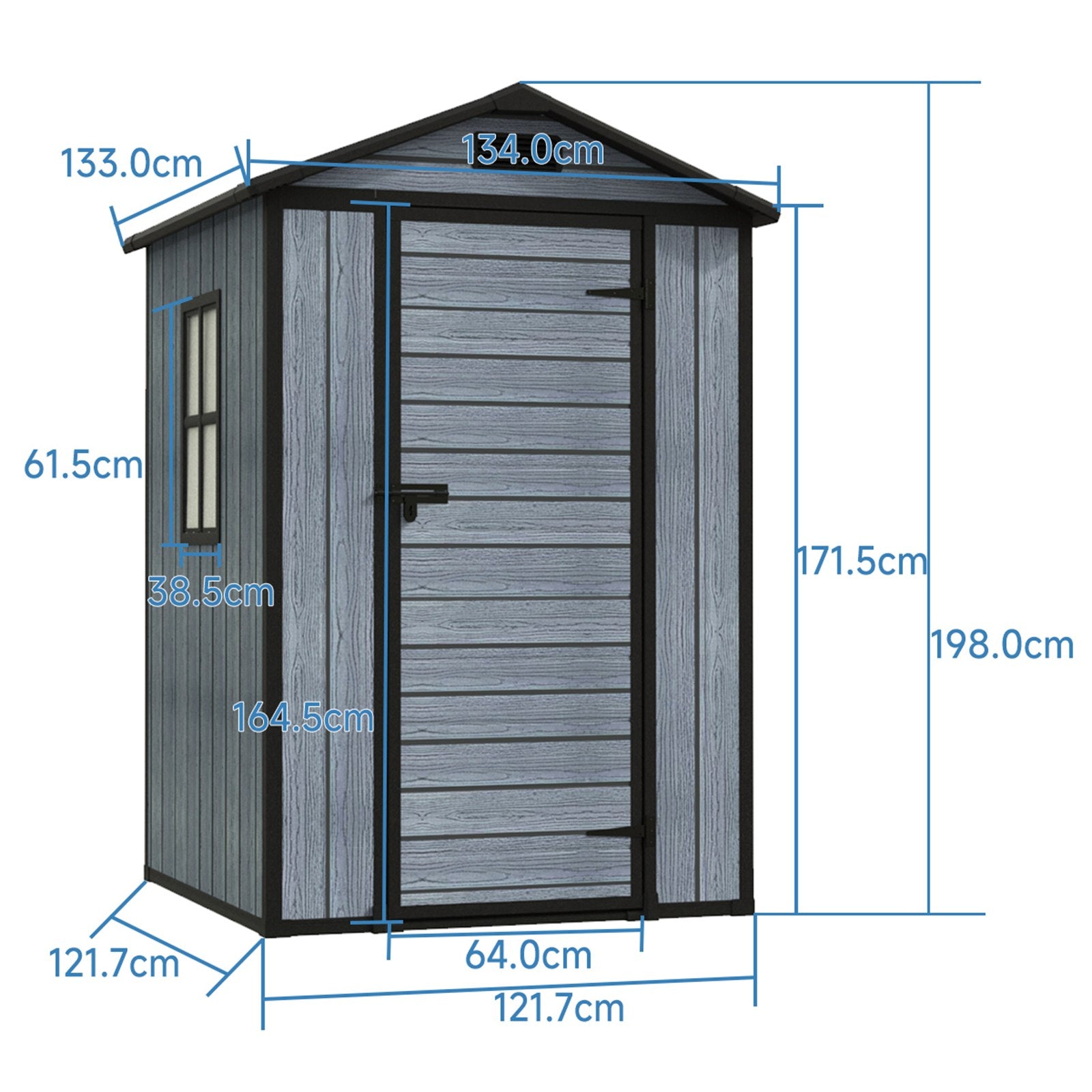 BIRCHTREE Plastic Garden Shed Wood Grain With Windows Grey