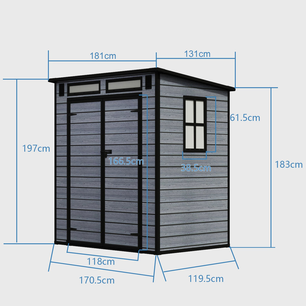 BIRCHTREE Plastic Garden Shed Wood Grain With Windows Grey