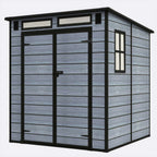 BIRCHTREE Plastic Garden Shed Wood Grain With Windows Grey